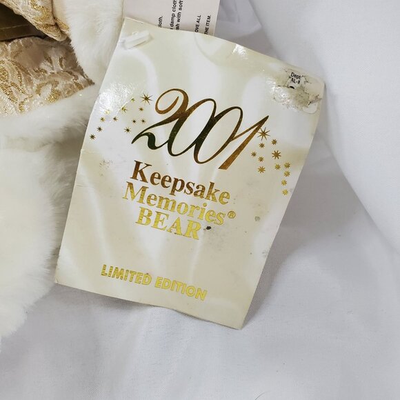 2001 Keepsake Memories Bear White with Gold Outfit Limited Edition 18" Tall NOS - Picture 3 of 11